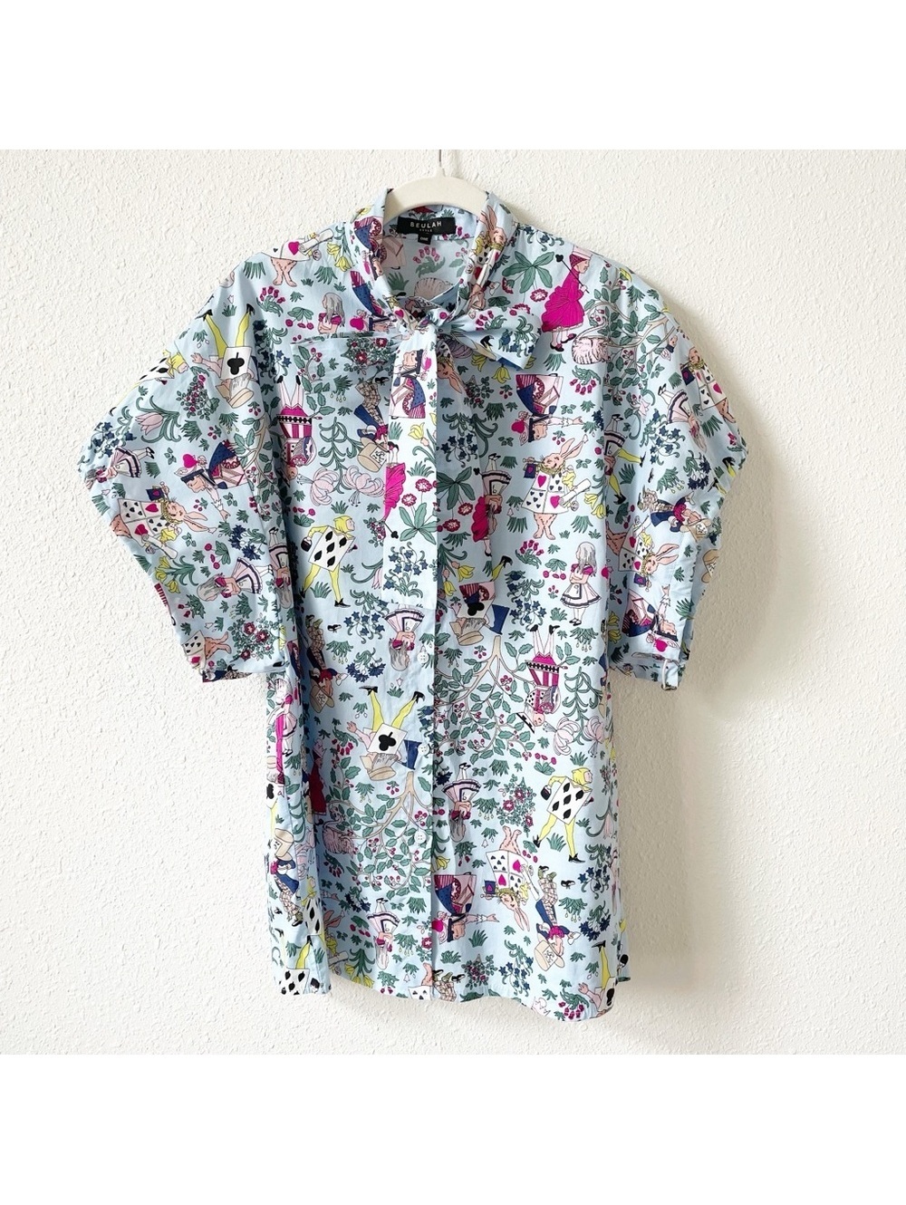 Beulah Style Alice In Wonderland Tie Neck Button Front Blouse One Size Whimsical